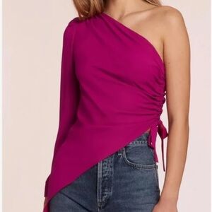 Amanda Uprichard Maryclare One Shoulder Magenta Top - small